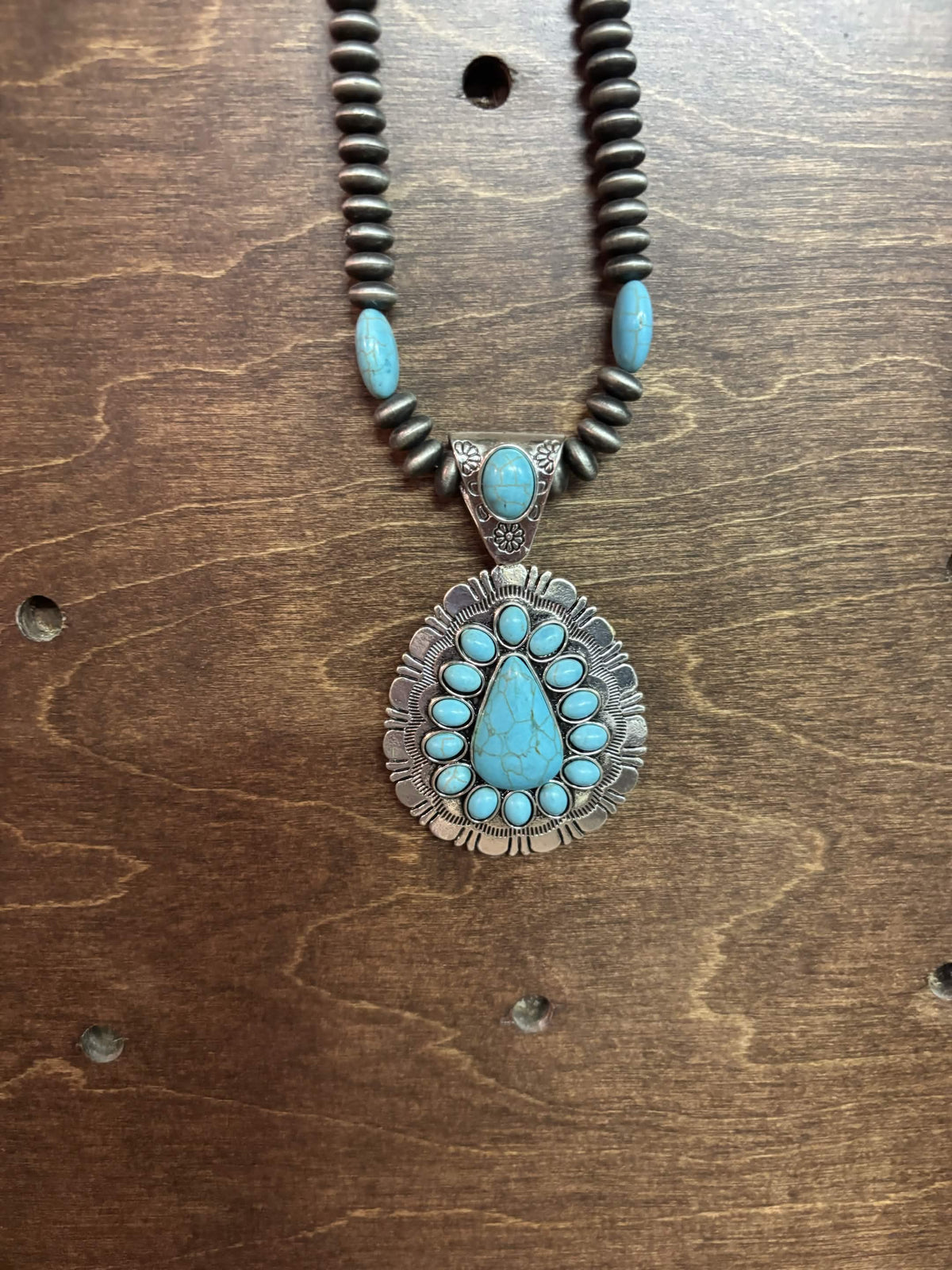 Turquoise Teardrop Concho Necklace