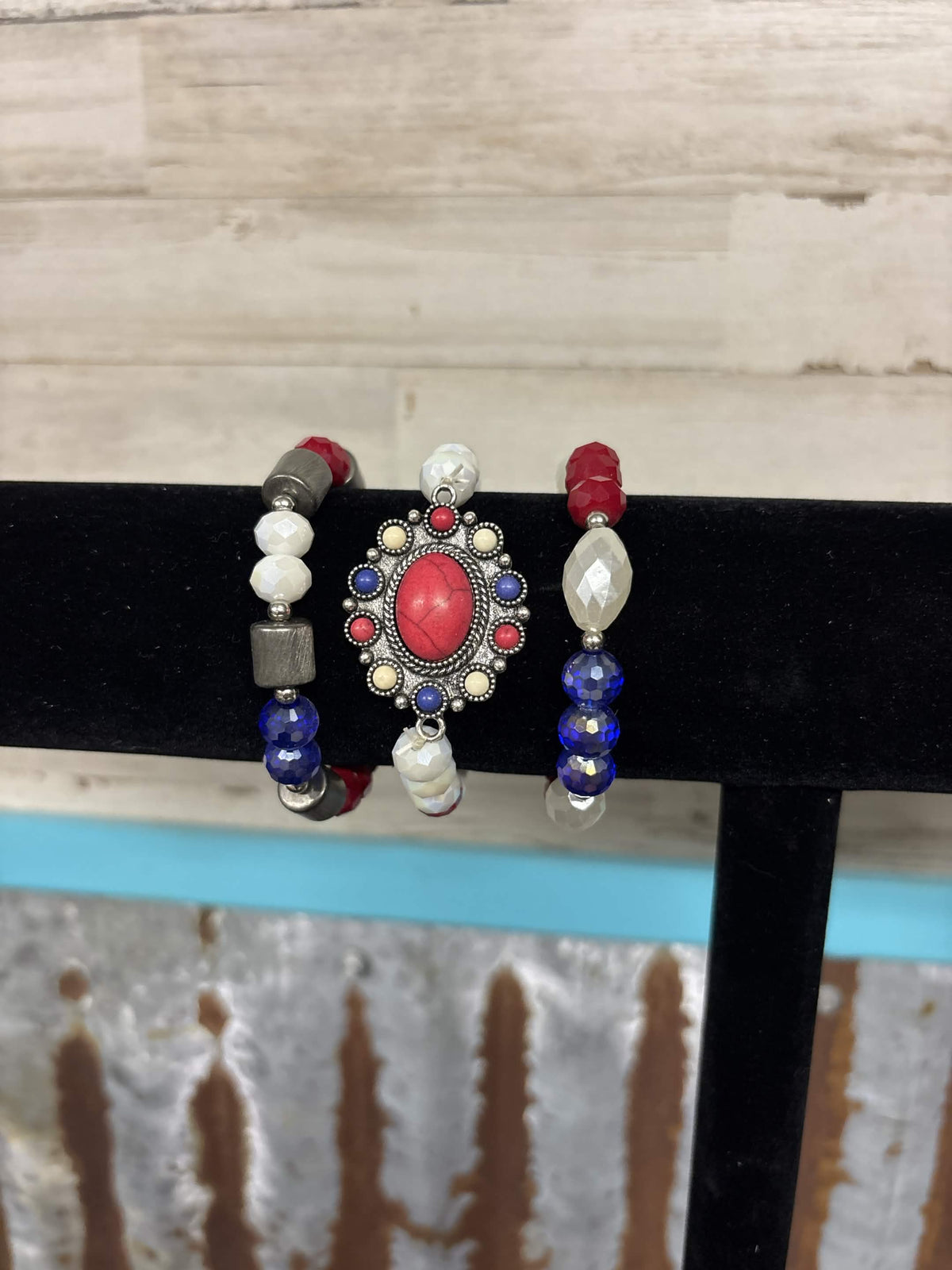 Patriotic Red, White & Blue Beaded Bracelet Stack