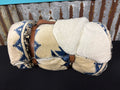 Southwestern Cream, Blue & Tribal Pattern Sherpa‑Backed Queen Blanket
