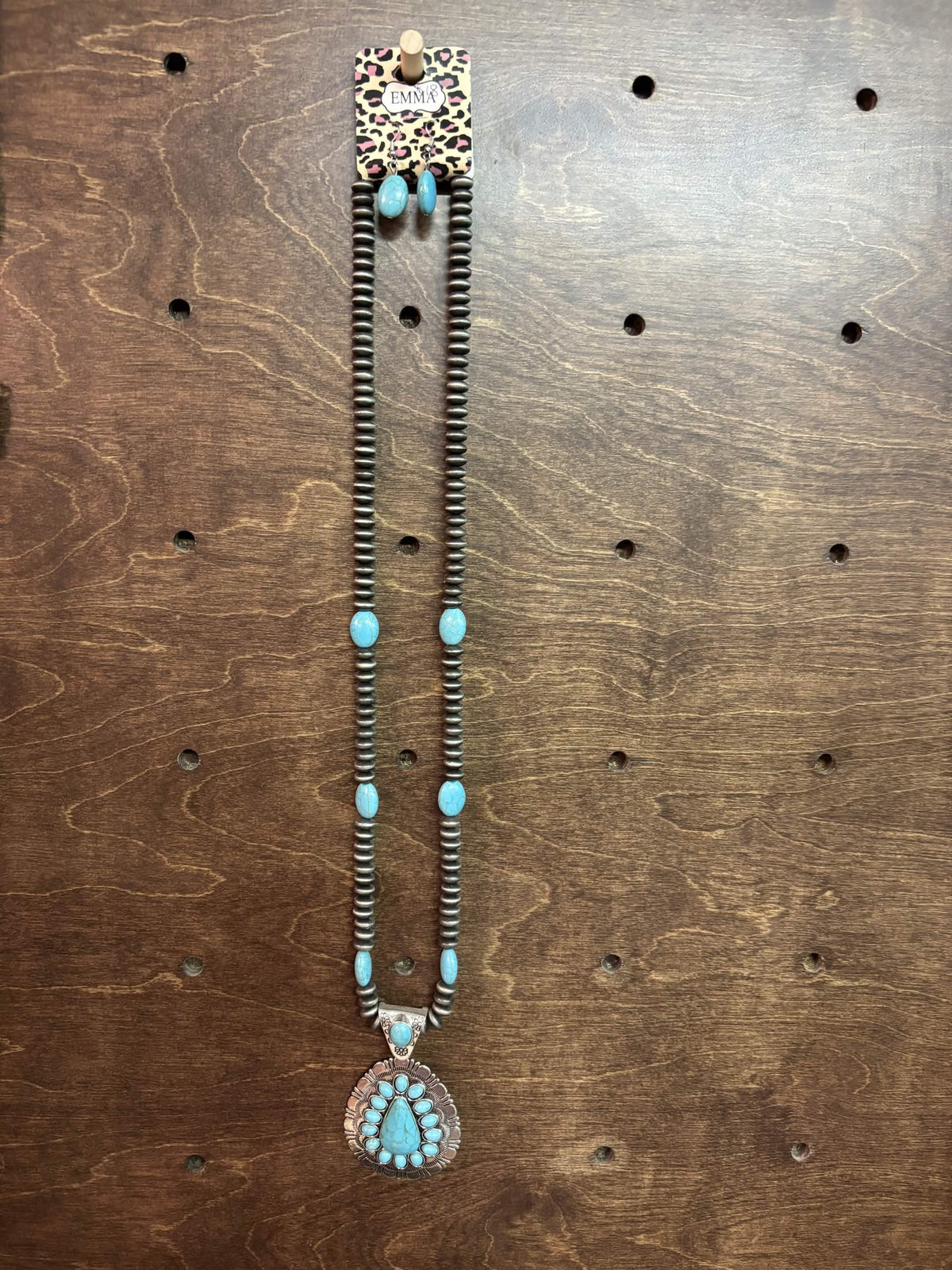 Turquoise Teardrop Concho Necklace