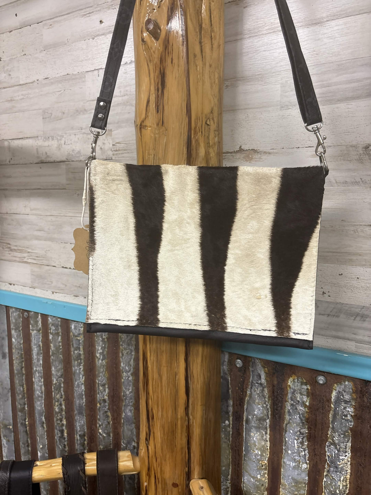 Handcrafted Genuine Zebra Hide Fold over Crossbody