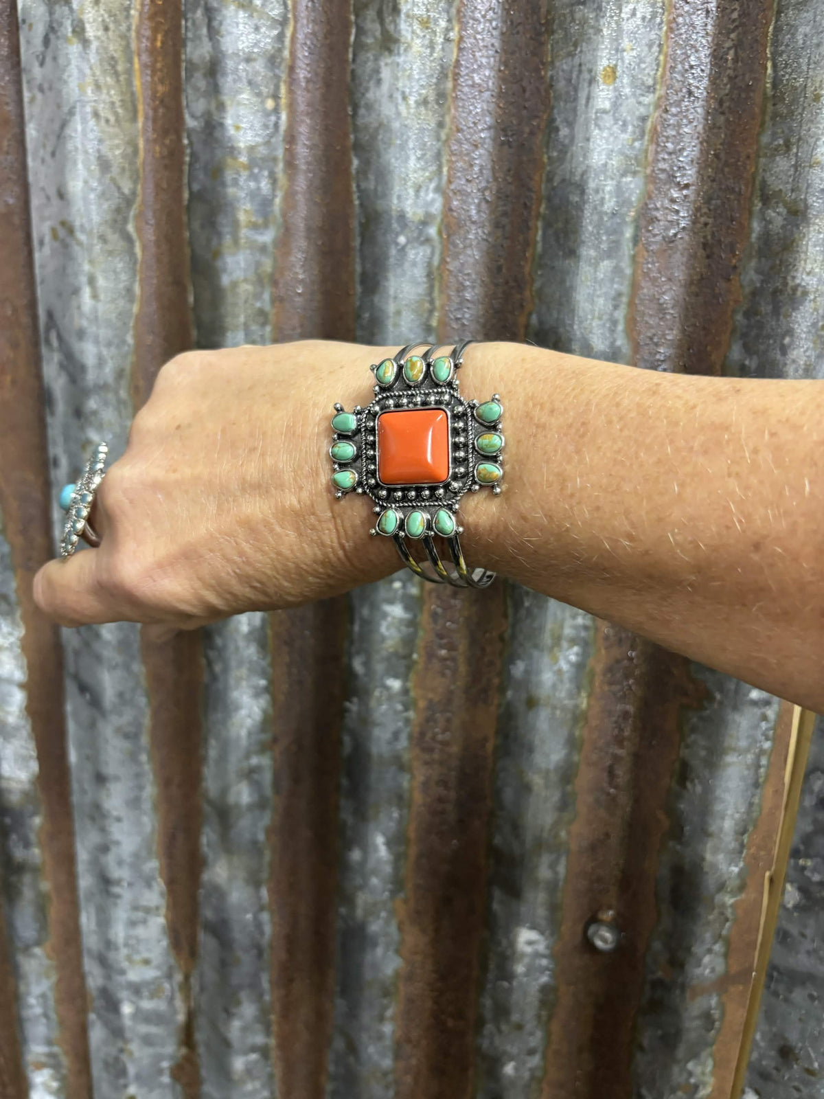 Vibrant Orange & Turquoise Multi-Stone Cuff