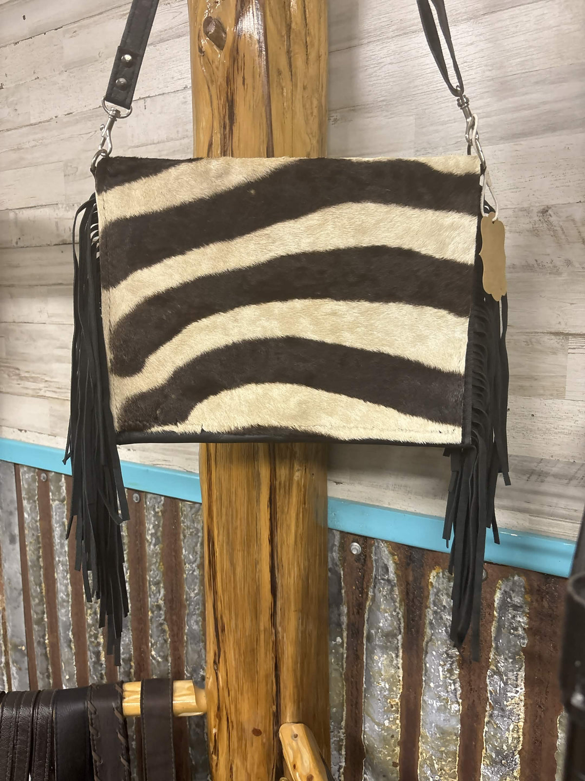 Handcrafted Genuine Zebra Hide Fold over Crossbody