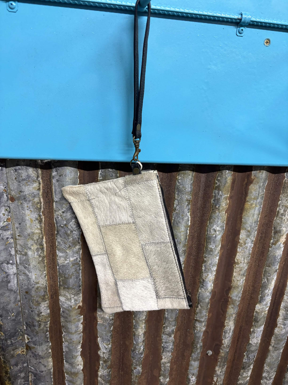 Genuine Hair-On Cowhide Zipper Wristlet Pouch