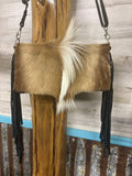 Springbok & Leather Foldover Fringe Purse