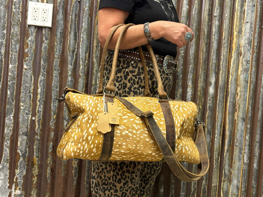 Speckled Fawn Cowhide Overnight Duffel