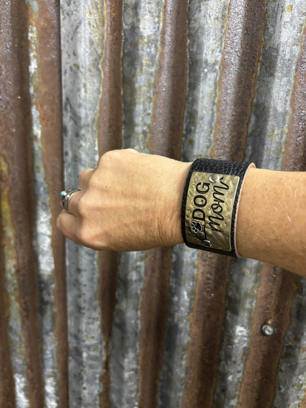 "Dog Mom" Leather-Style Cuff Bracelet