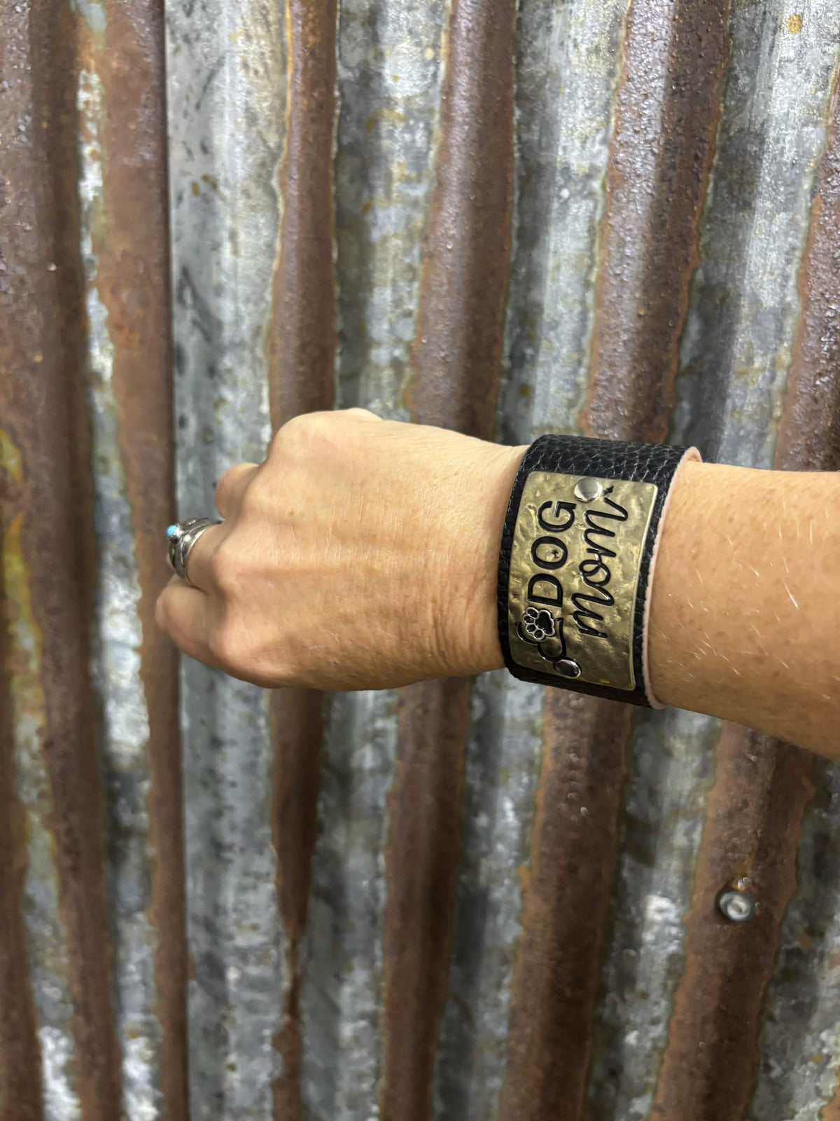 "Dog Mom" Leather-Style Cuff Bracelet