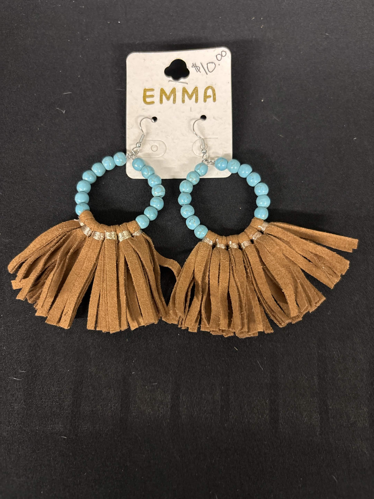 Southwestern Suede Fringe & Turquoise Statement Hoops