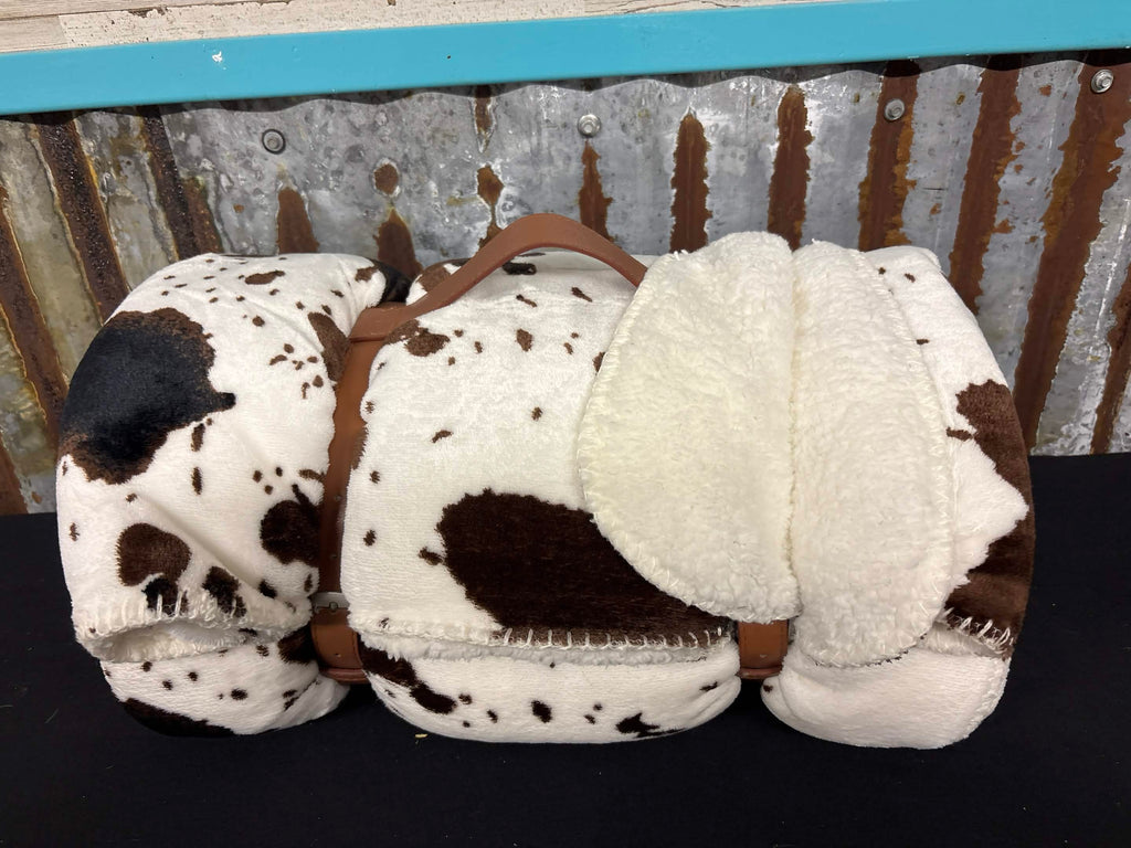 Cowhide Sherpa‑Backed Queen Blanket