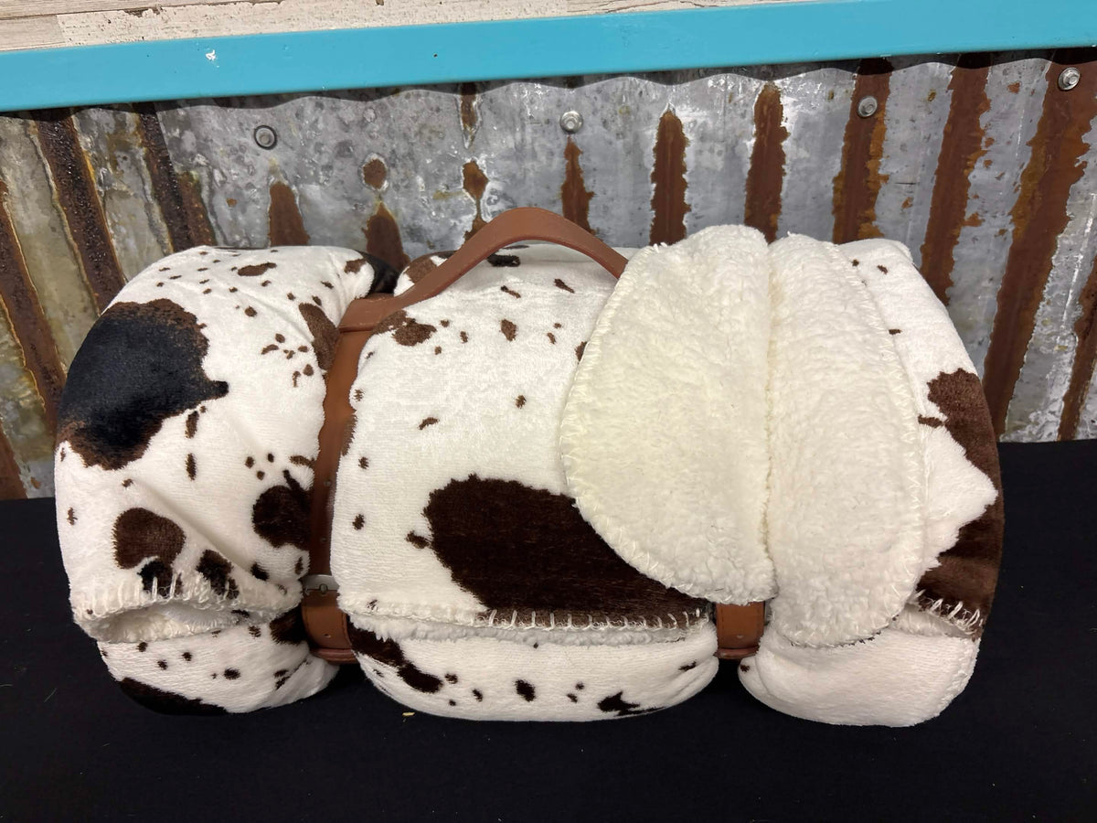 Cowhide Sherpa‑Backed Queen Blanket