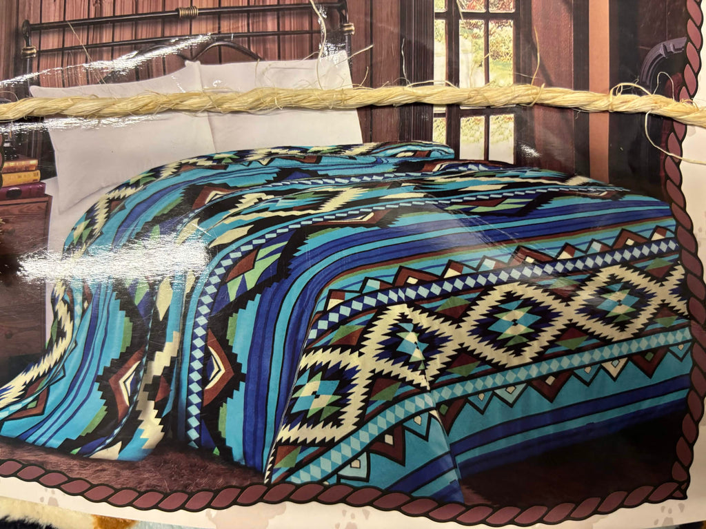 Southwestern Turquoise Aztec Queen Throw Blanket