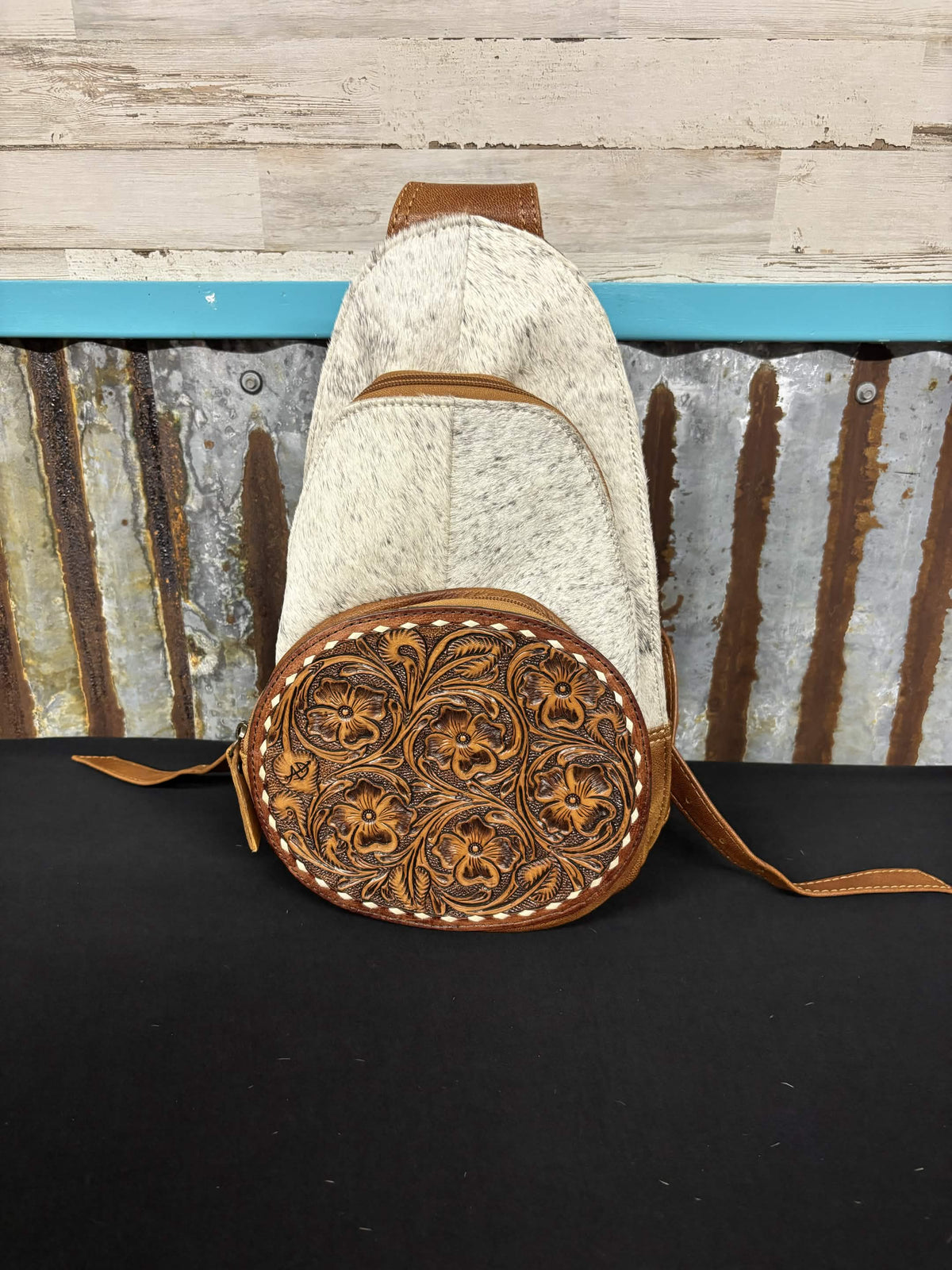 American Darling Cowhide & Floral Tooled Leather Concealed Carry Sling Bag