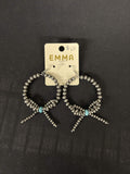 Western Metallic Bead & Turquoise Bow Statement Hoops
