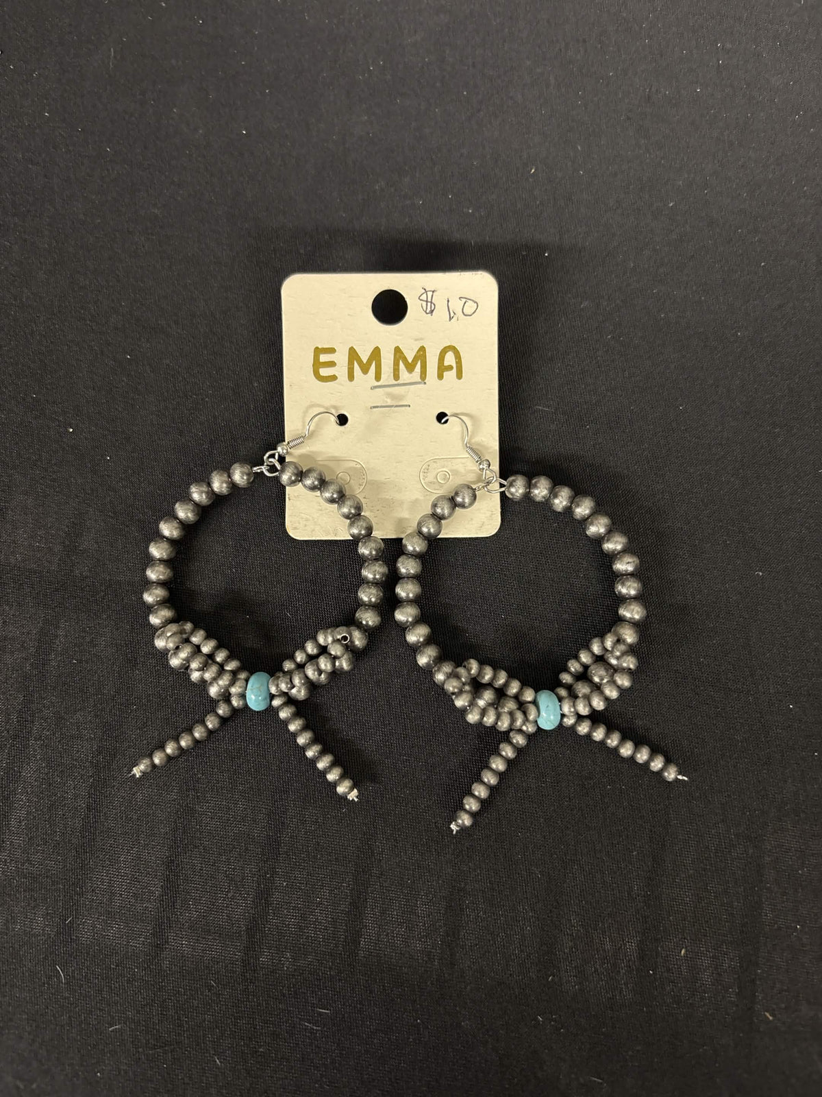 Western Metallic Bead & Turquoise Bow Statement Hoops