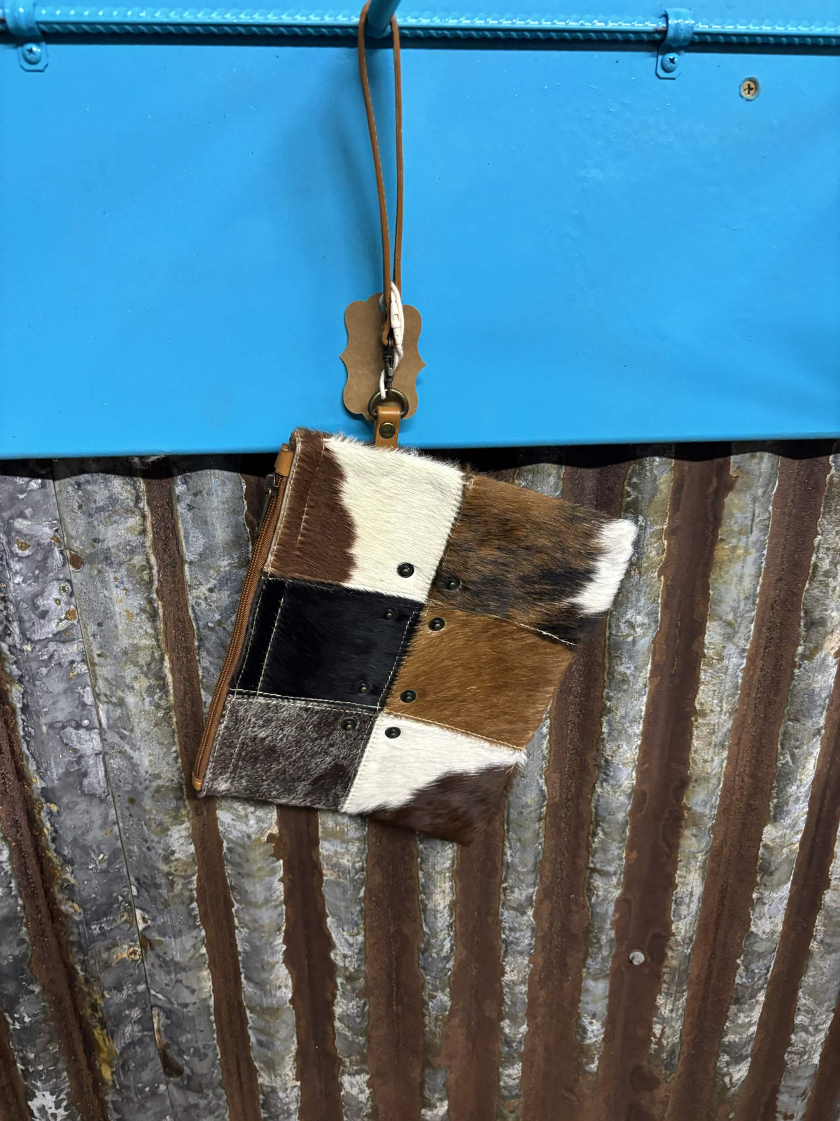 Rustic Patchwork & Cowhide Wristlet Wallet