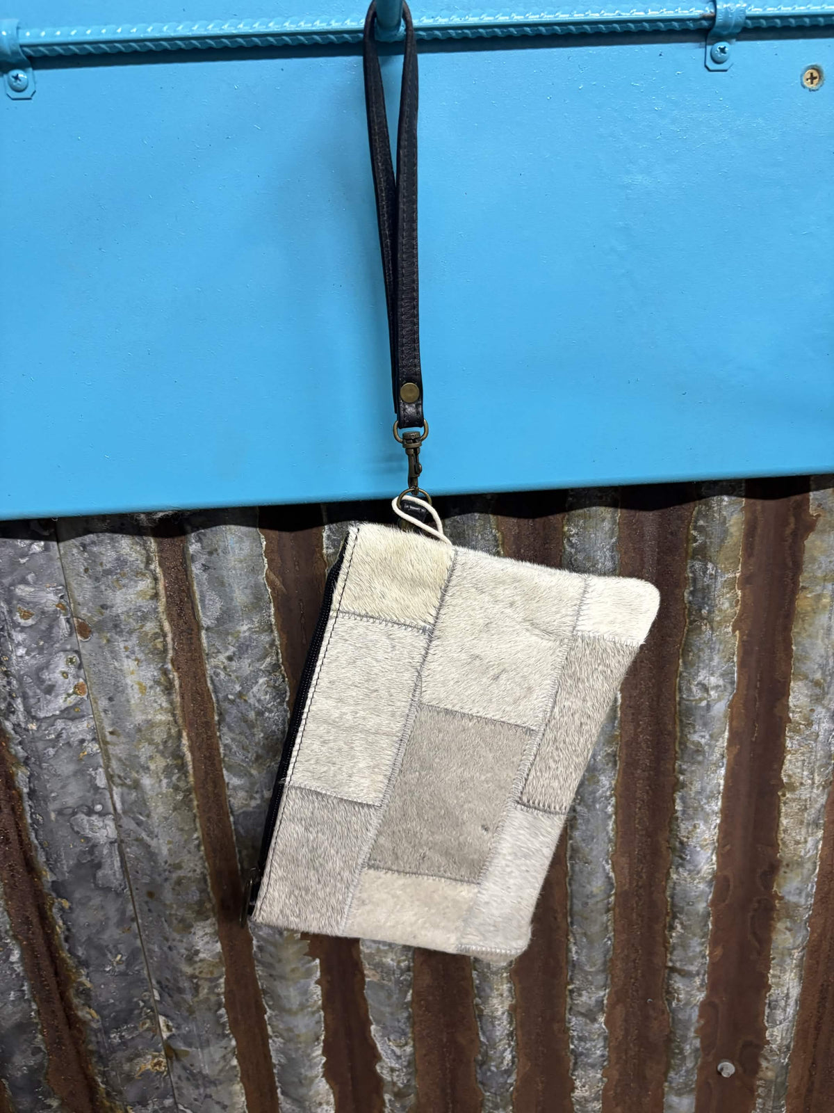 Genuine Hair-On Cowhide Zipper Wristlet Pouch