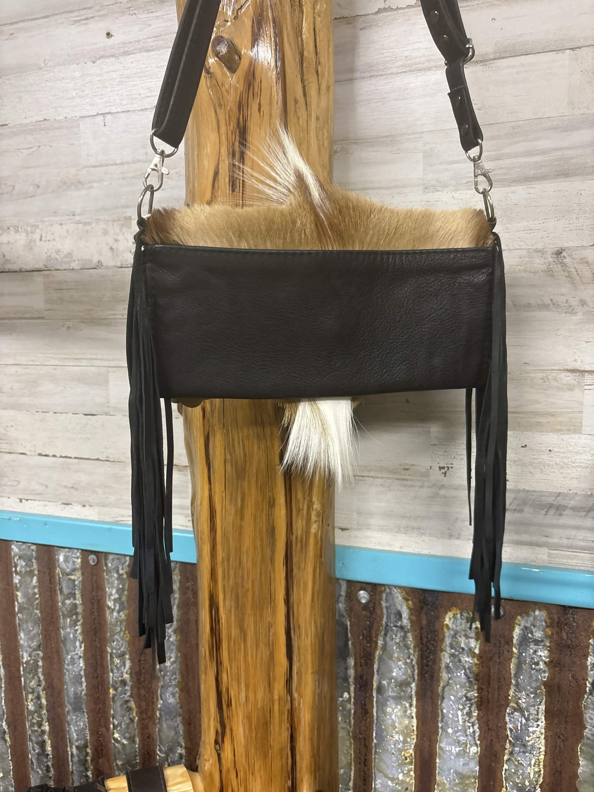 Springbok & Leather Foldover Fringe Purse