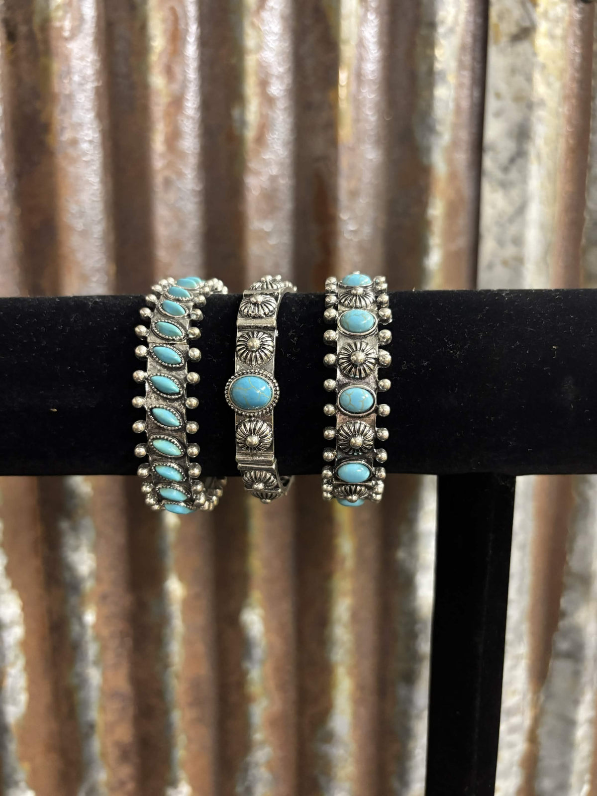 Three-Piece Stamped Turquoise & Silver-Tone Bracelet Stack