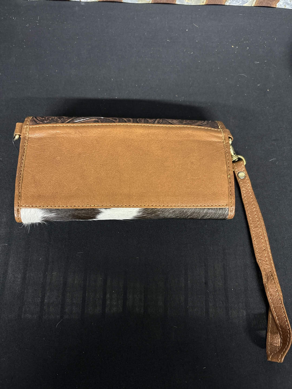Western Floral Tooled Leather & Cowhide Convertible Wallet