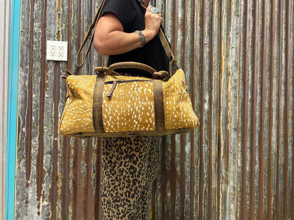 Speckled Fawn Cowhide Overnight Duffel