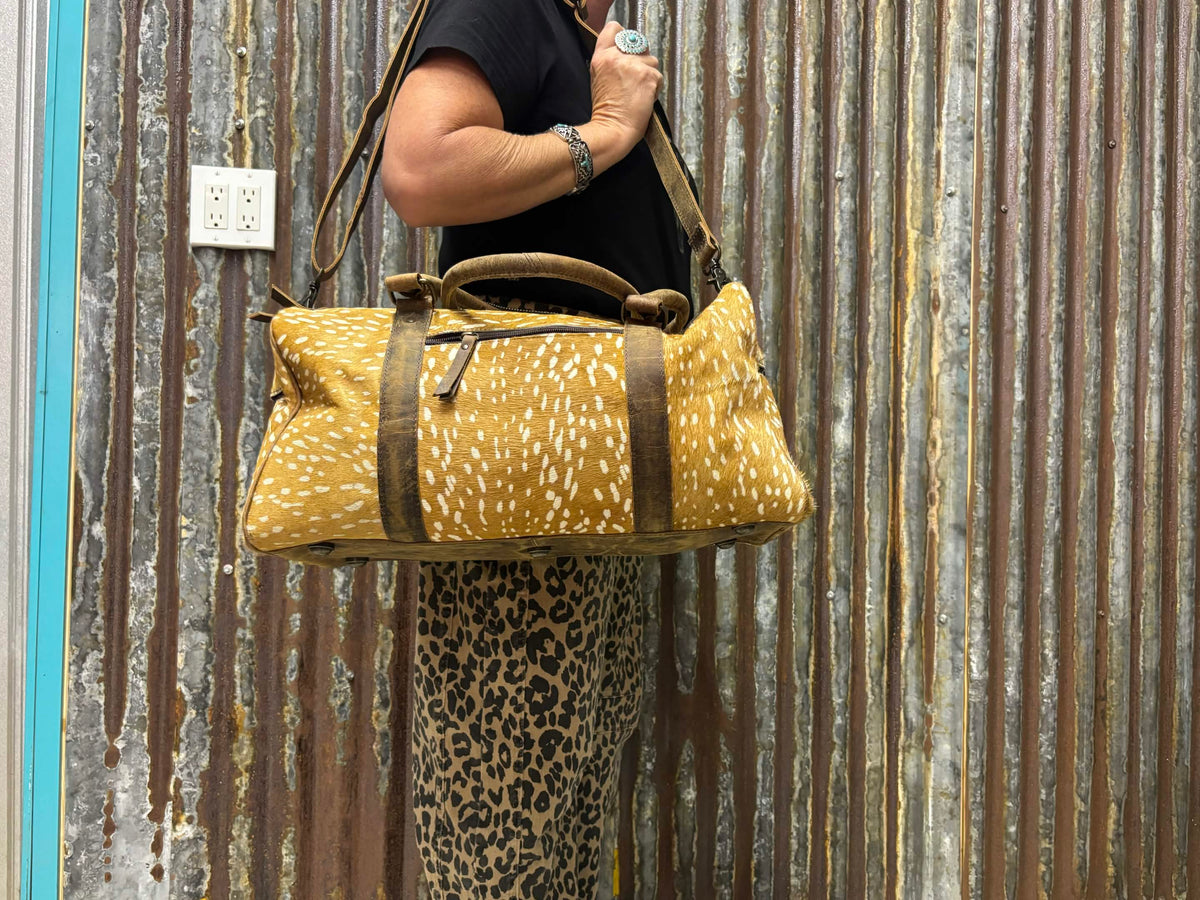 Speckled Fawn Cowhide Overnight Duffel