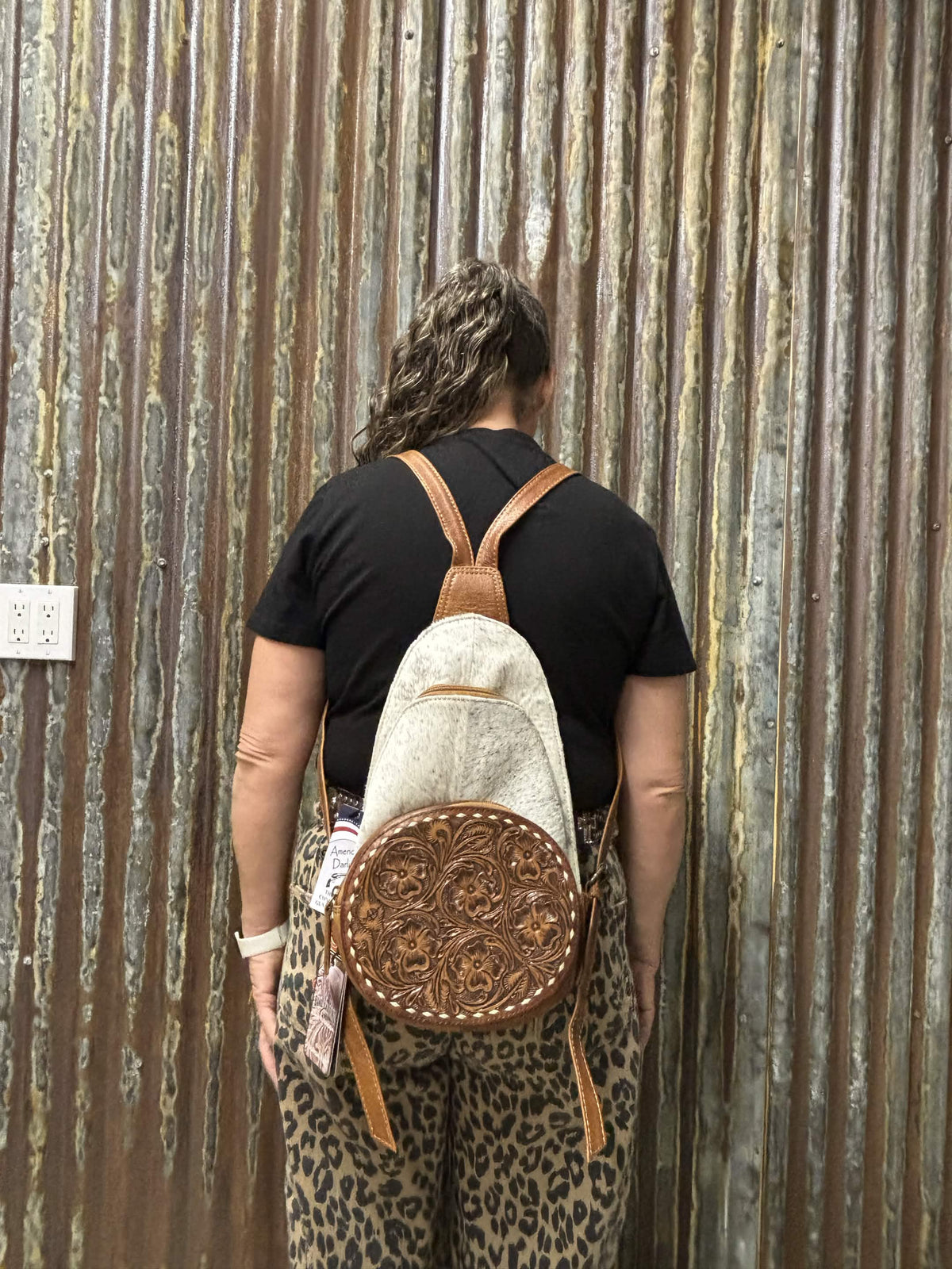 American Darling Cowhide & Floral Tooled Leather Concealed Carry Sling Bag