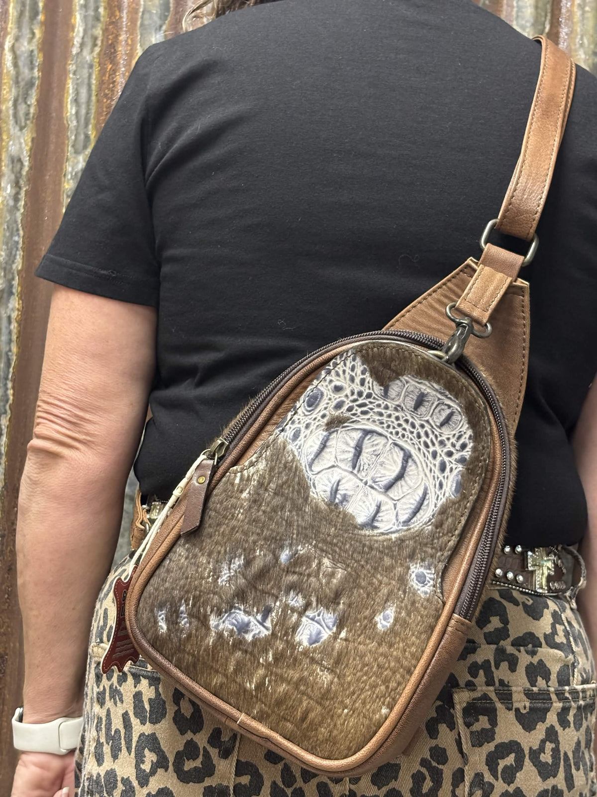 American Darling Gator Embossed Hair-On Hide Concealed Carry Sling Bag