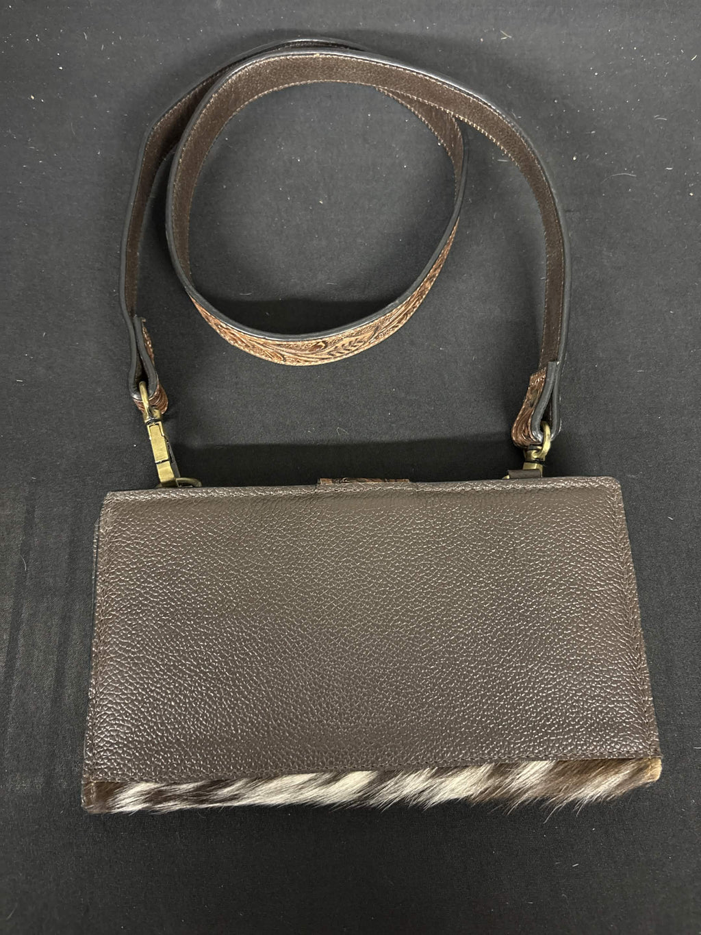 Western Floral Tooled Leather & Cowhide Crossbody Wallet