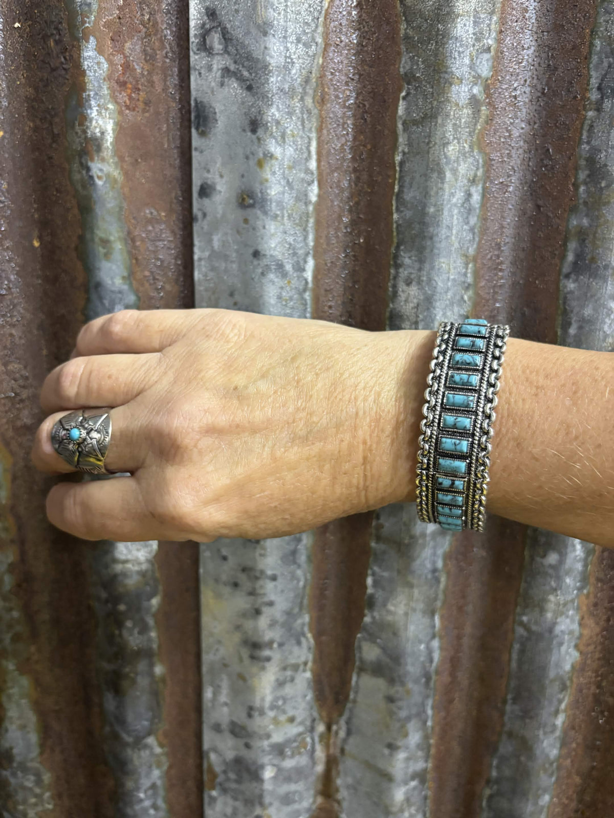 Western Heritage Turquoise & Braided Silver Cuff