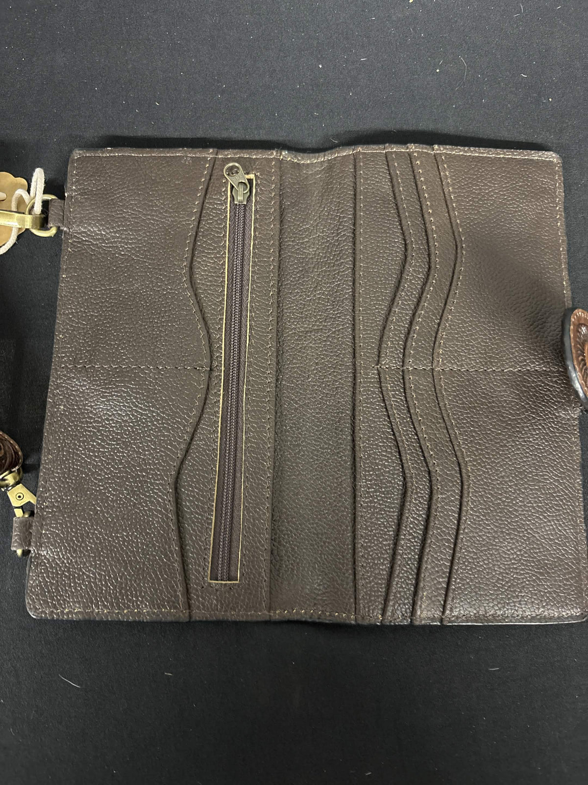 Western Floral Tooled Leather & Cowhide Crossbody Wallet