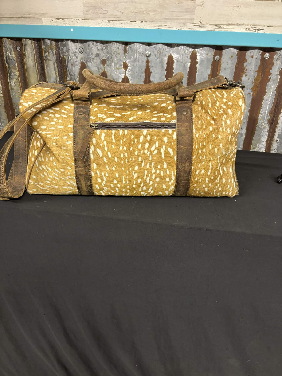 Speckled Fawn Cowhide Overnight Duffel