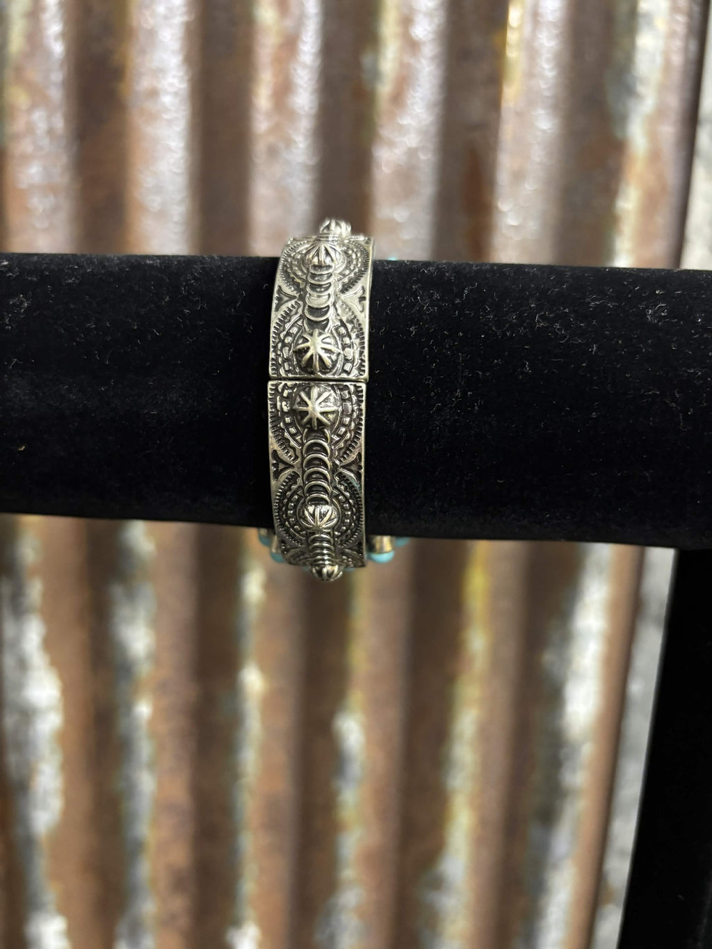 Statement Turquoise Concho & Stamped Panel Bracelet