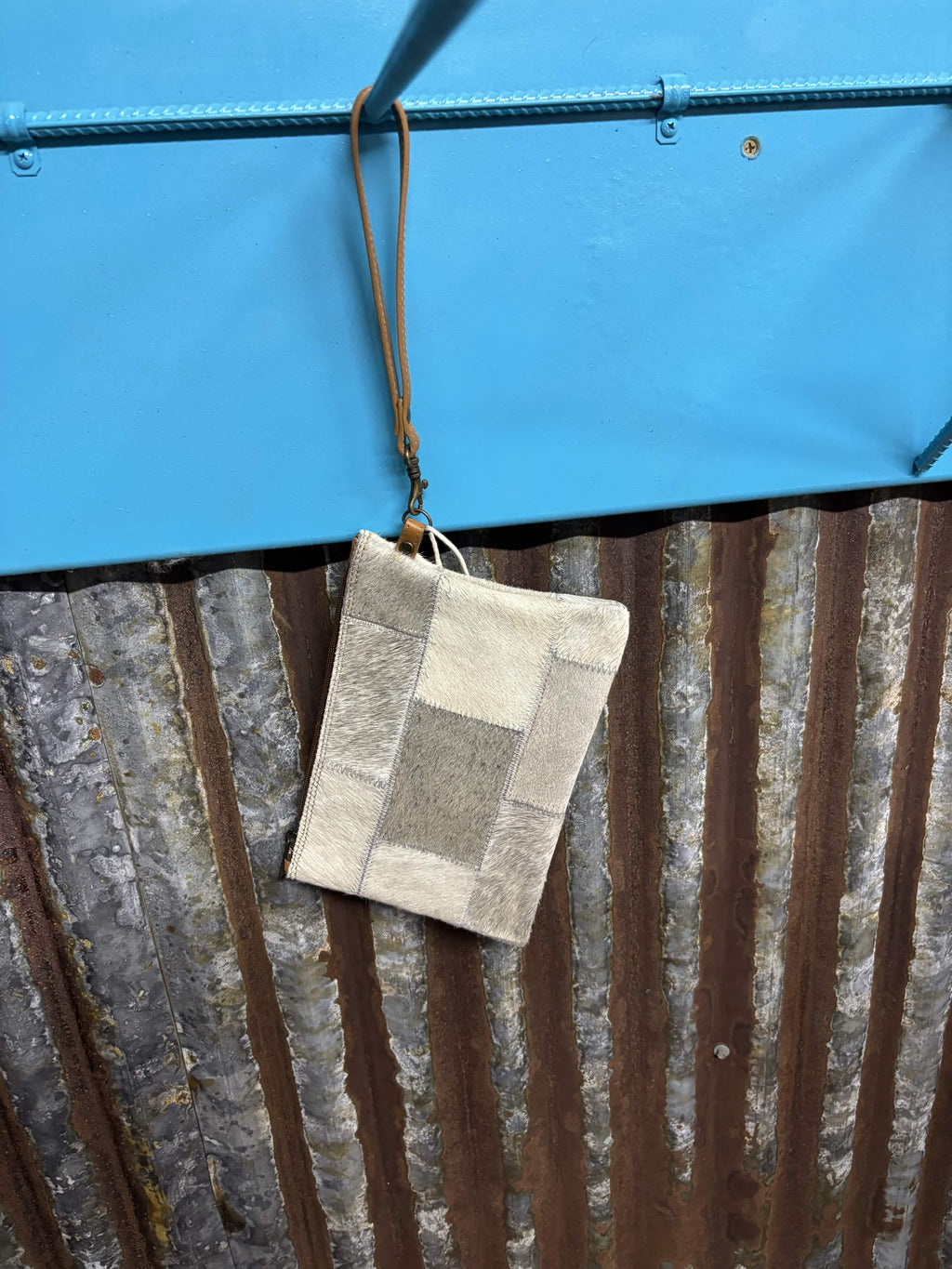 Genuine Hair-On Cowhide Zipper Wristlet Pouch
