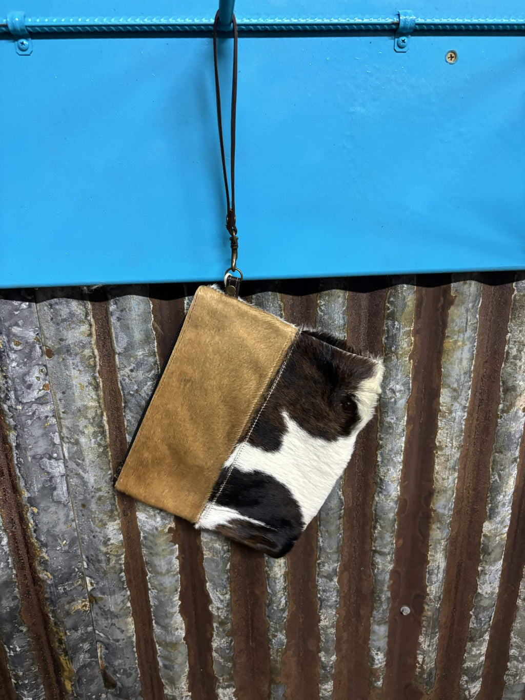 Rustic Patchwork & Cowhide Wristlet Wallet