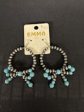 Western Turquoise & Silver Bead Bow Statement Hoops