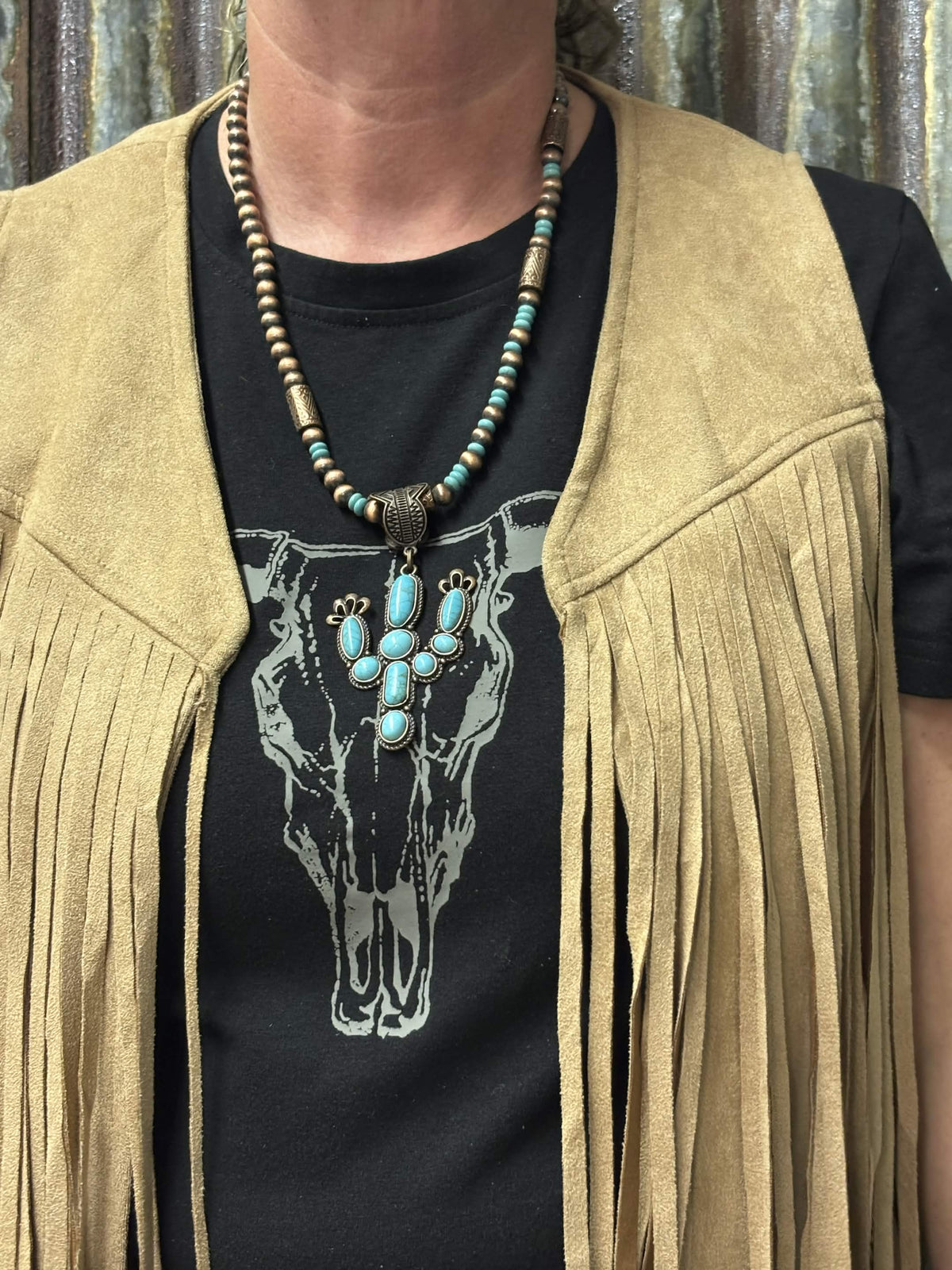 Desert Oasis Copper & Turquoise Cactus Necklace