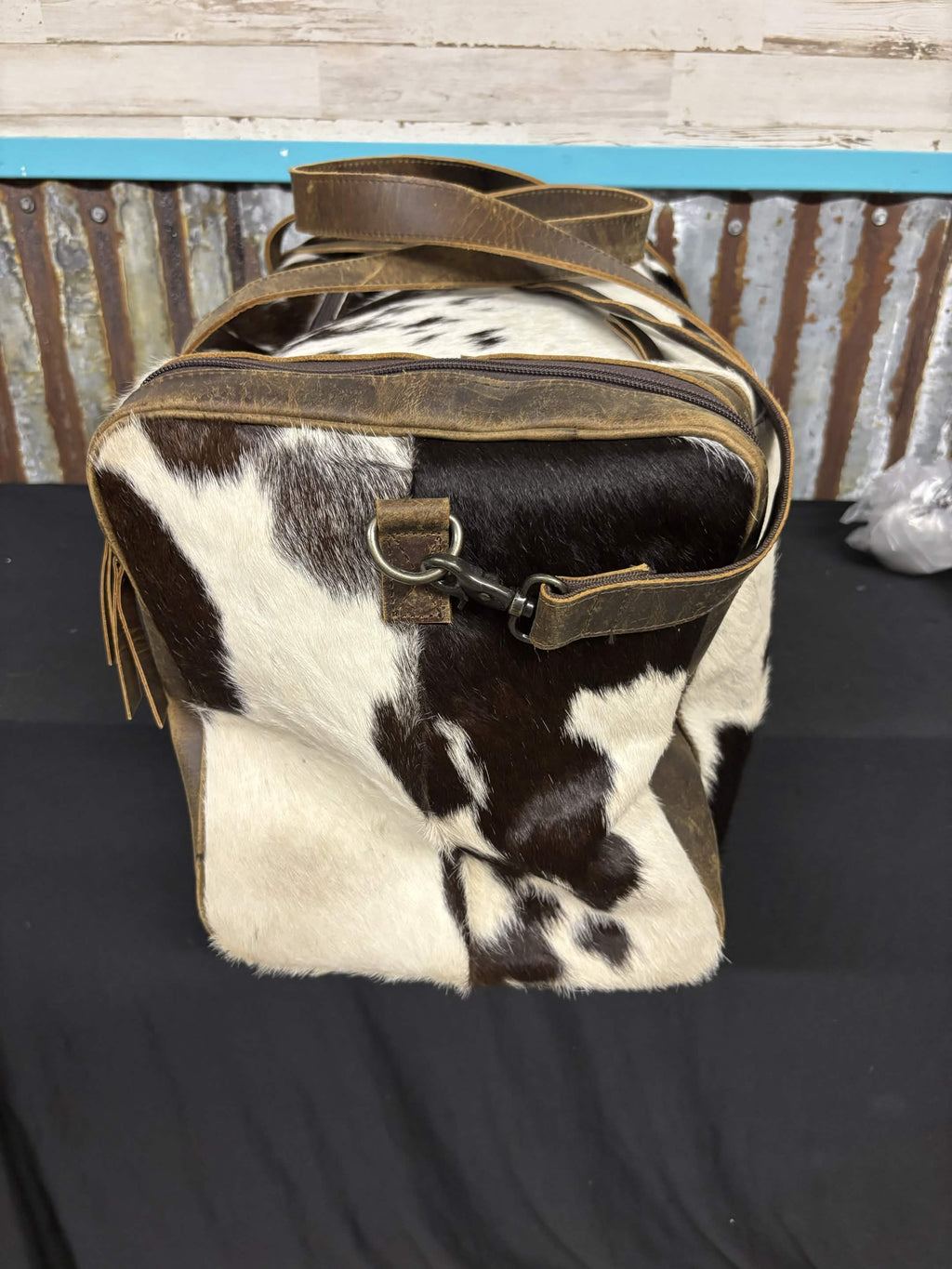Black & White Cowhide Weekender Duffel Bag