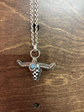 Southwestern Longhorn Skull Pendant Necklace – Turquoise Accent & Checker Inlay
