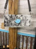 Genuine Cowhide & Turquoise Fold over Purse