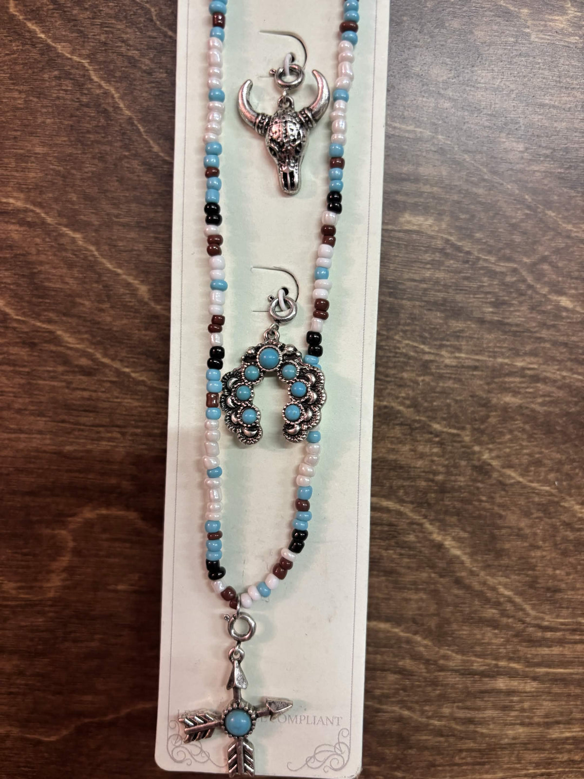 Southwestern Interchangeable Blue, Black & White Charm Beaded Jewelry Set