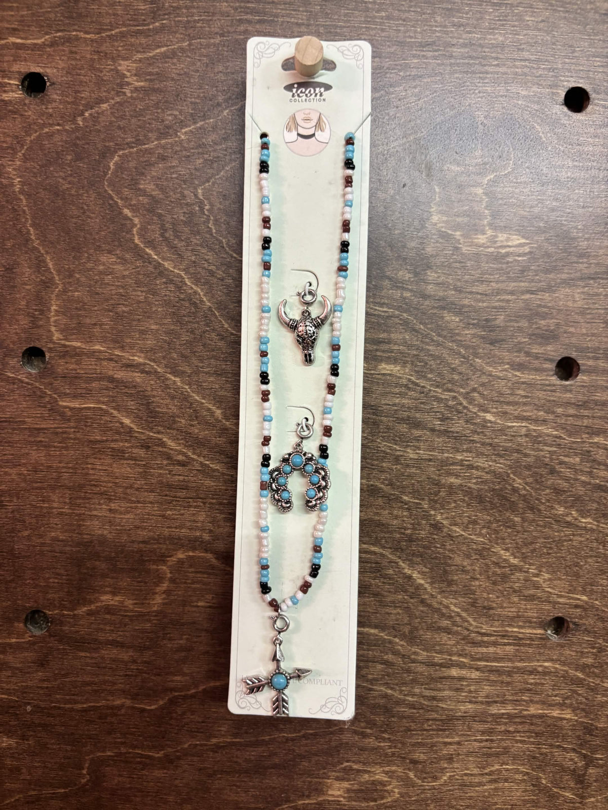 Southwestern Interchangeable Blue, Black & White Charm Beaded Jewelry Set