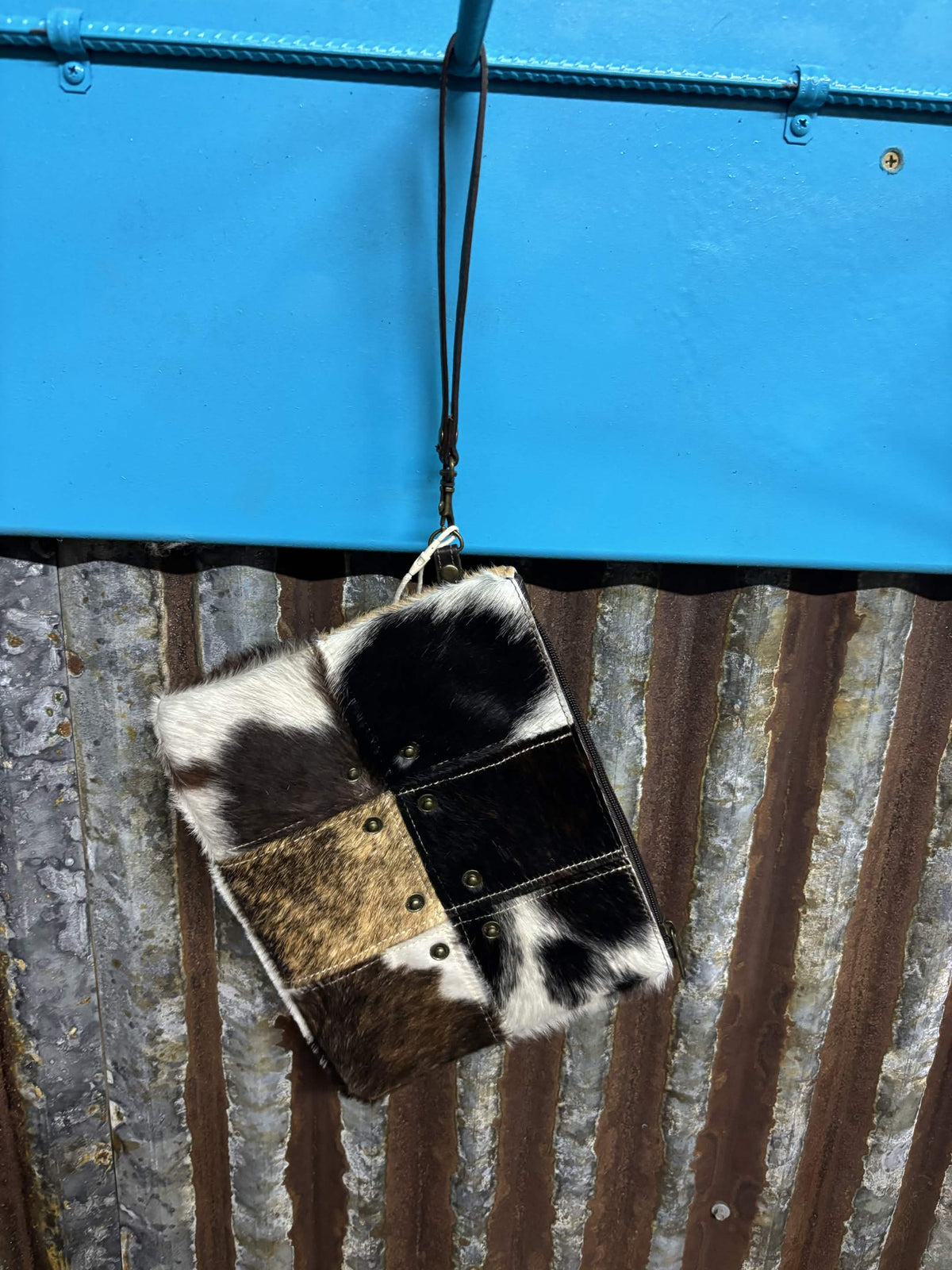 Rustic Patchwork & Cowhide Wristlet Wallet