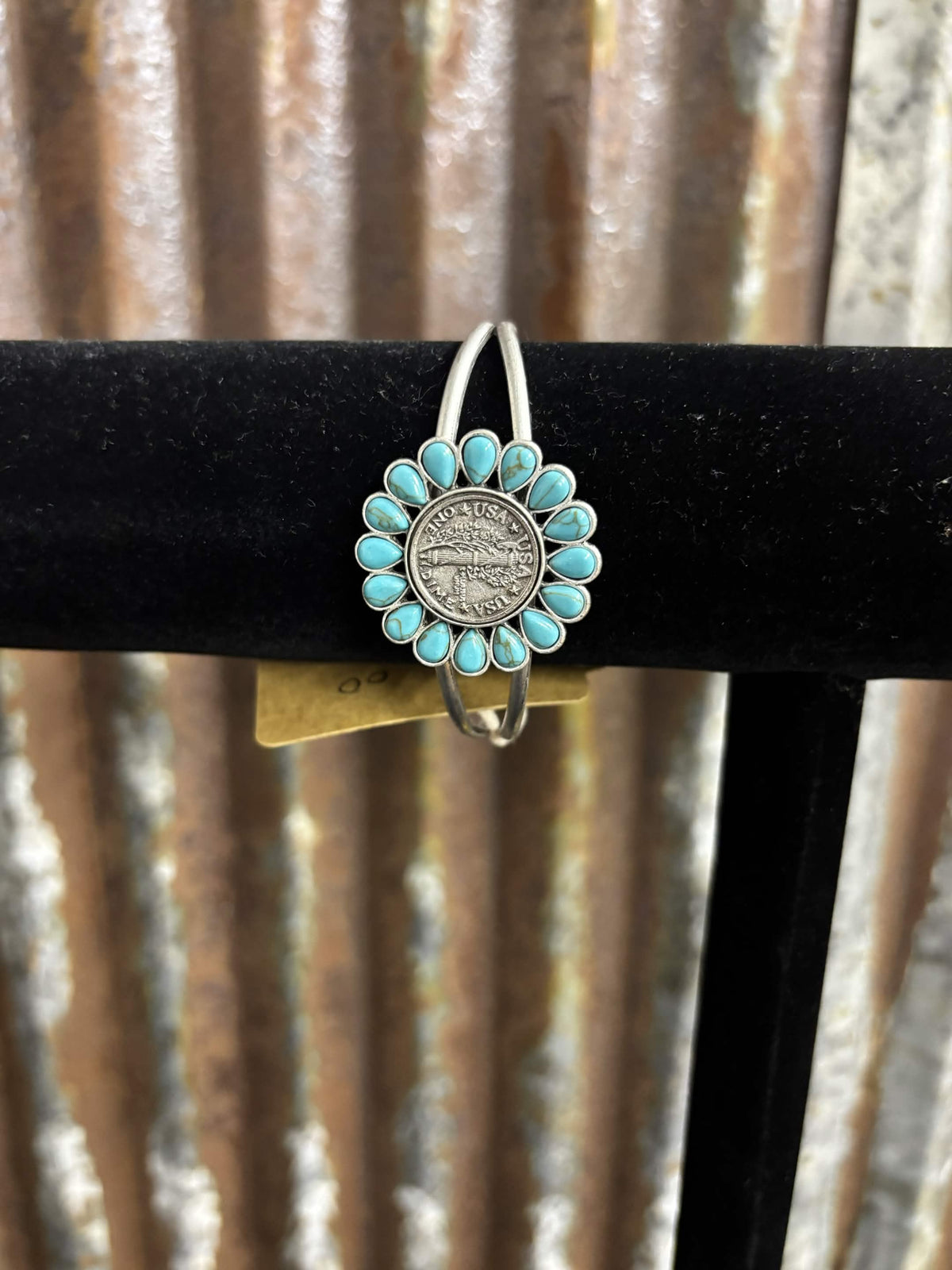 Turquoise Sunburst & Vintage Coin Cuff