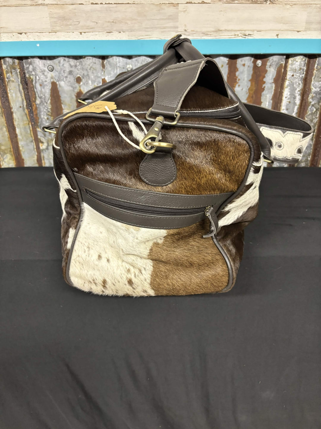Premium Hair-On Hide & Leather Travel Duffel with Inlay Strap
