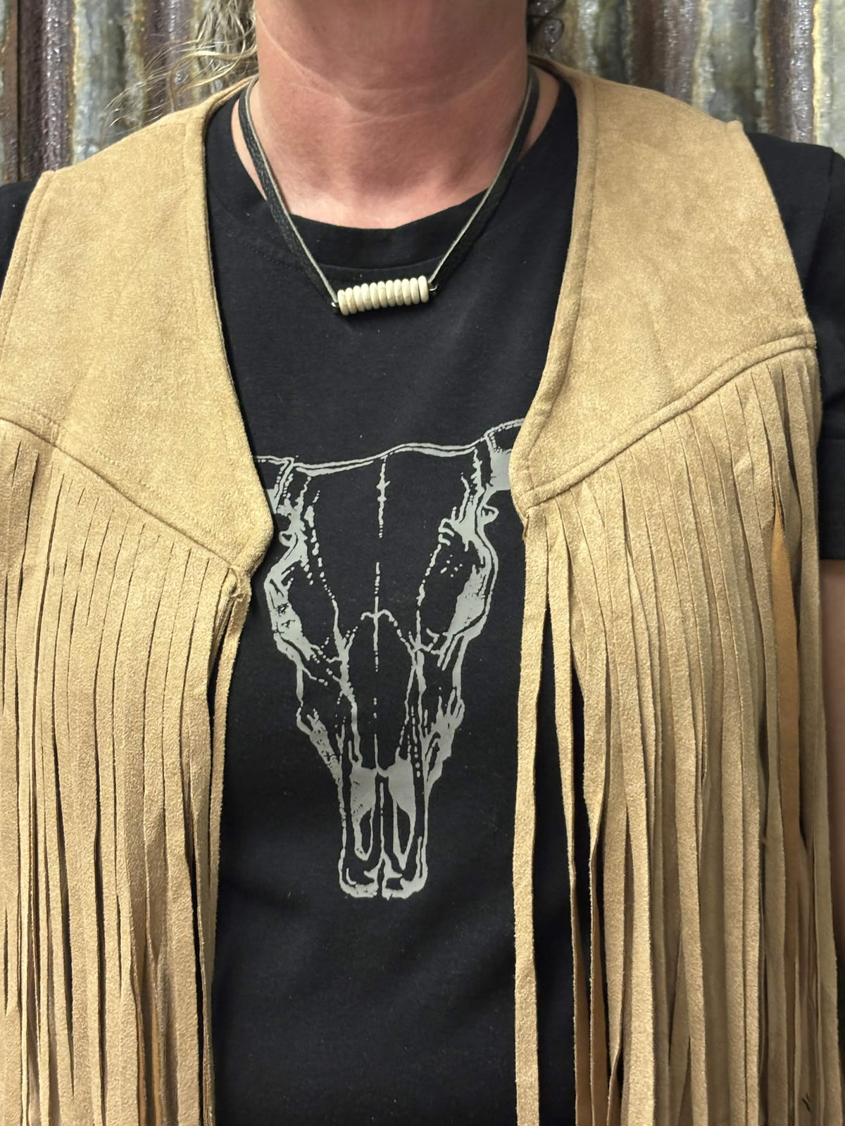 Faux Leather and Bead Necklace