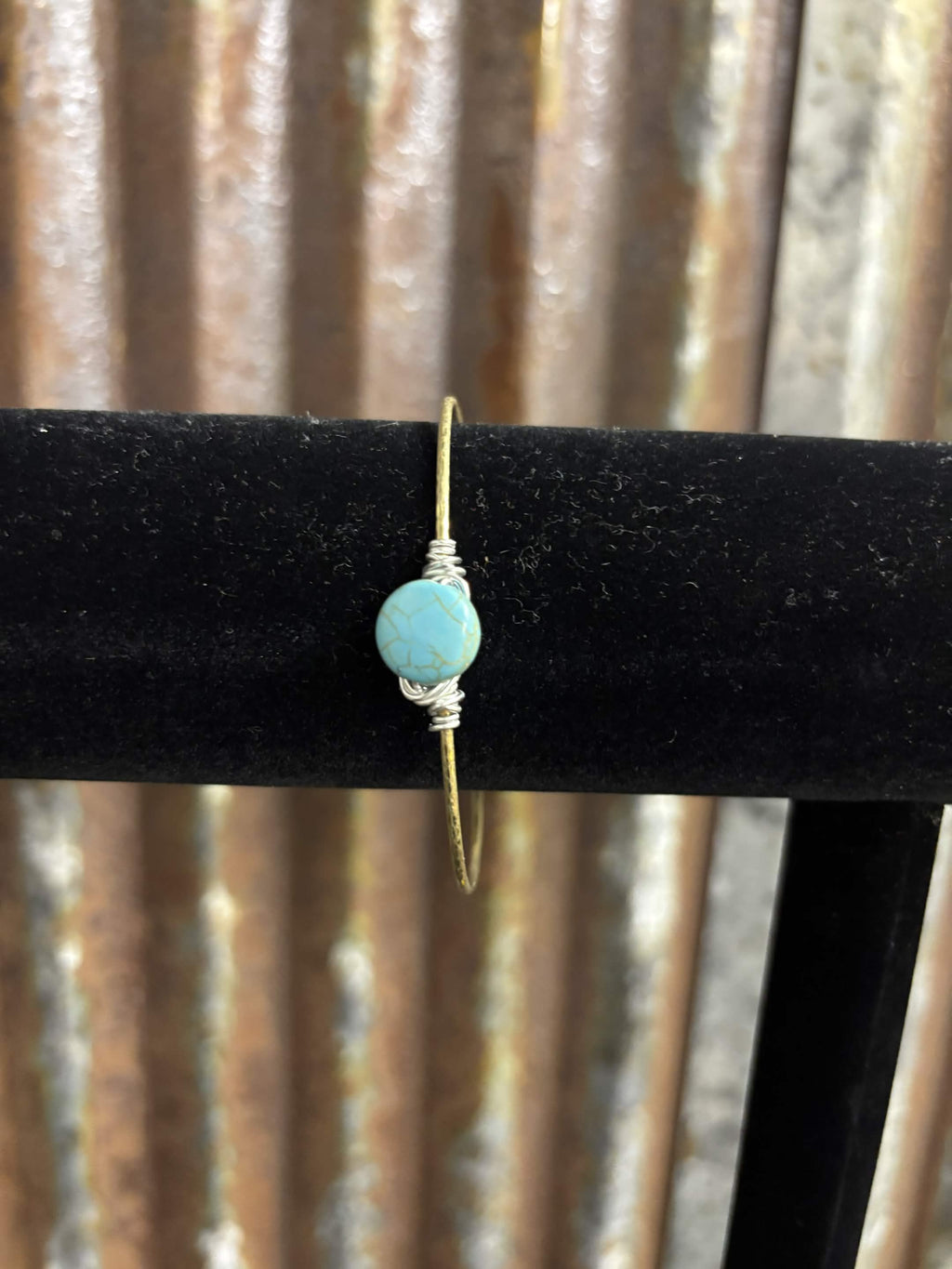 Minimalist Wire-Wrapped Turquoise Bangle