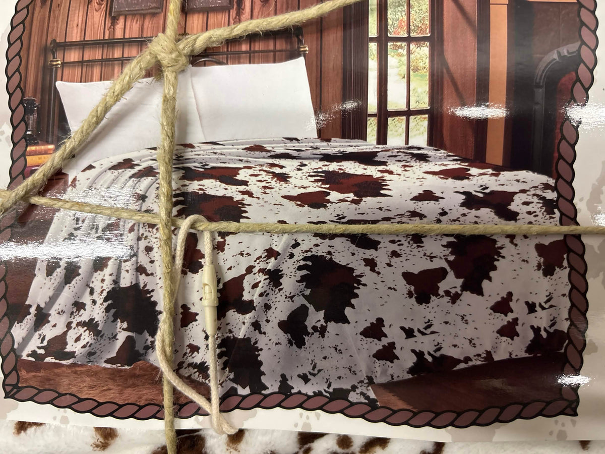 Plush Cowhide Print Twin Blanket