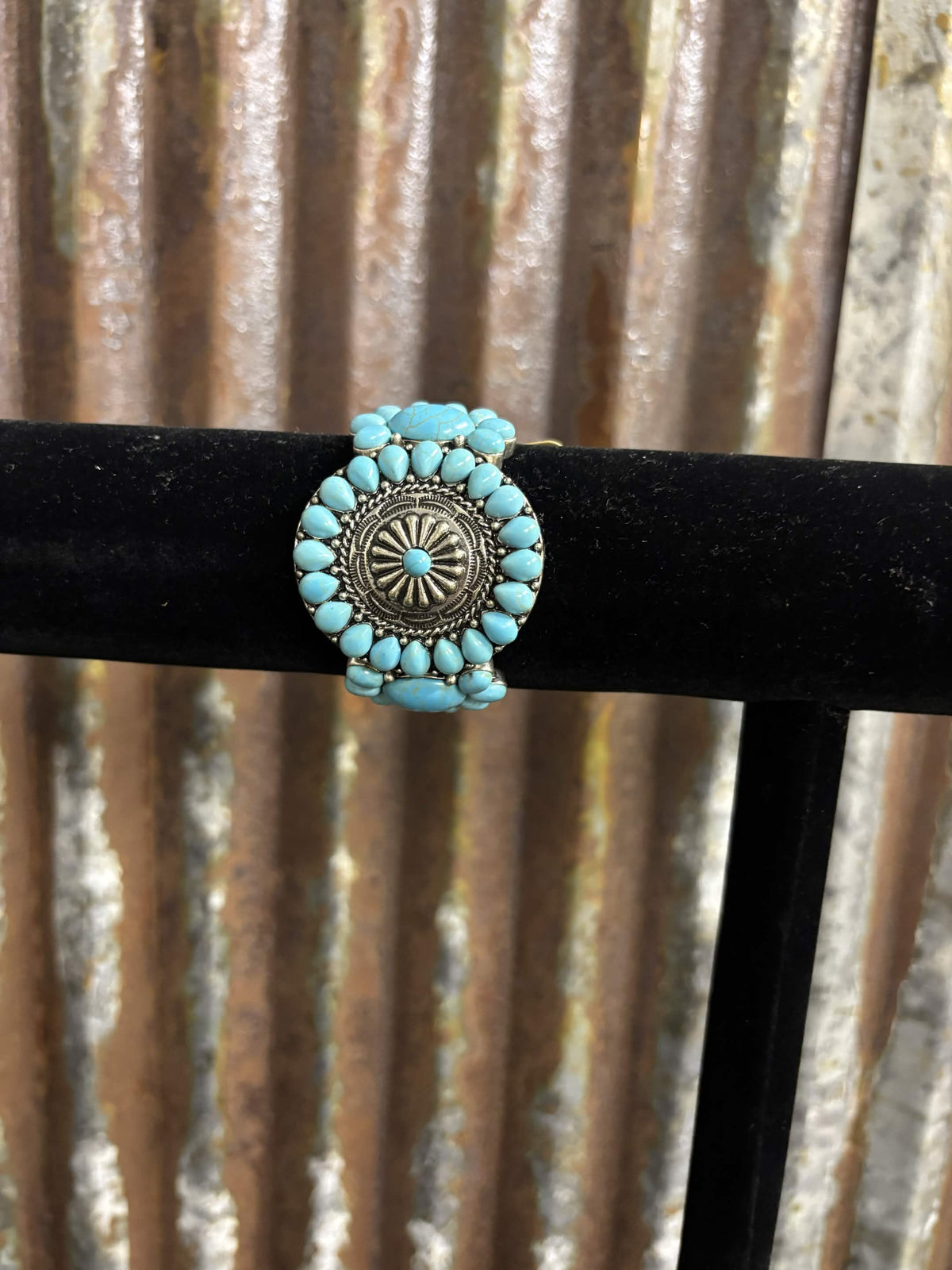 Statement Turquoise Concho & Stamped Panel Bracelet