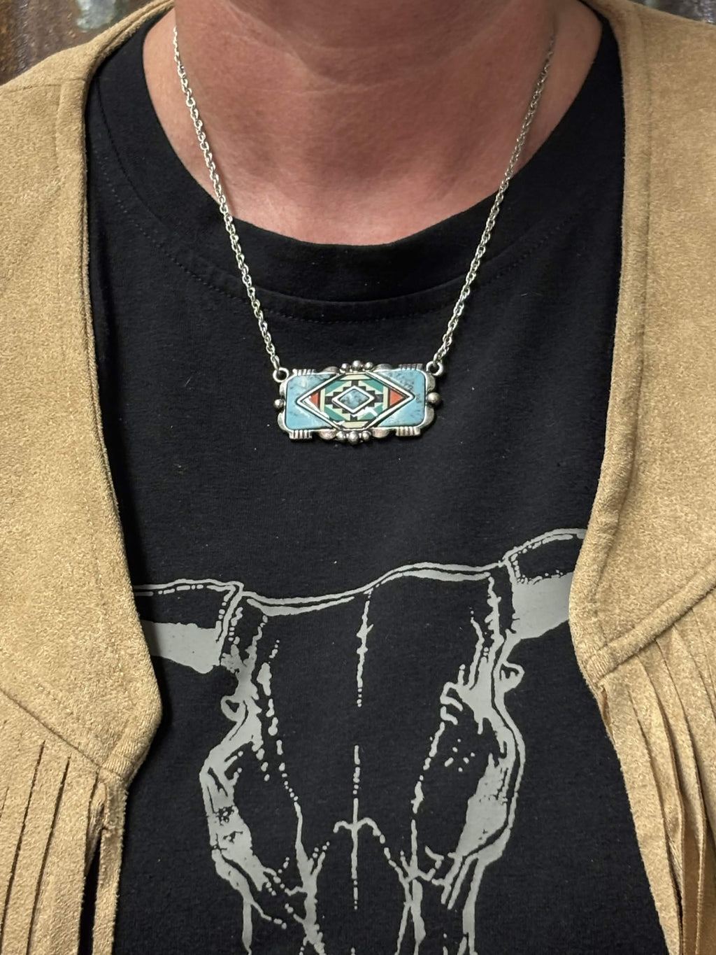 Southwestern Rectangle Pendant Necklace